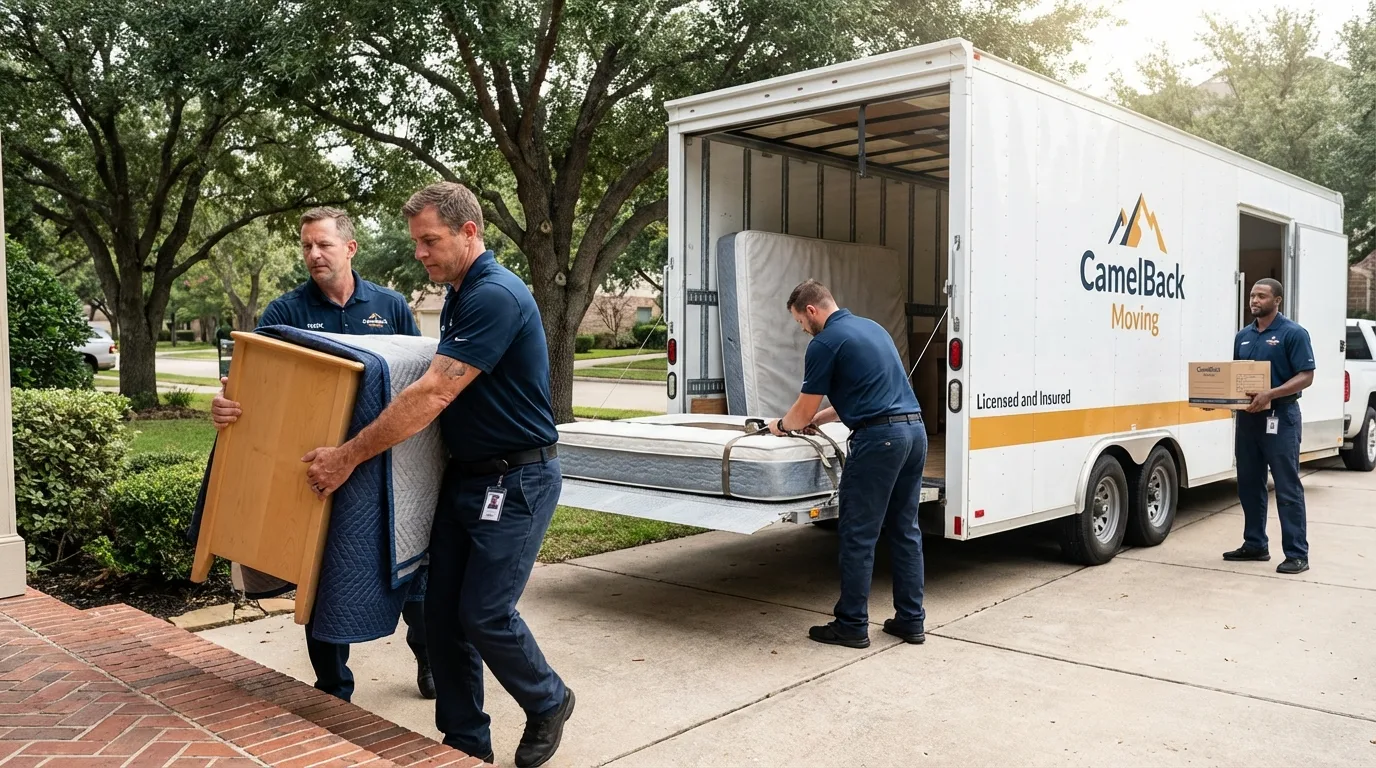 Crew loading residential truck for cross-state move from New Ellenton, SC