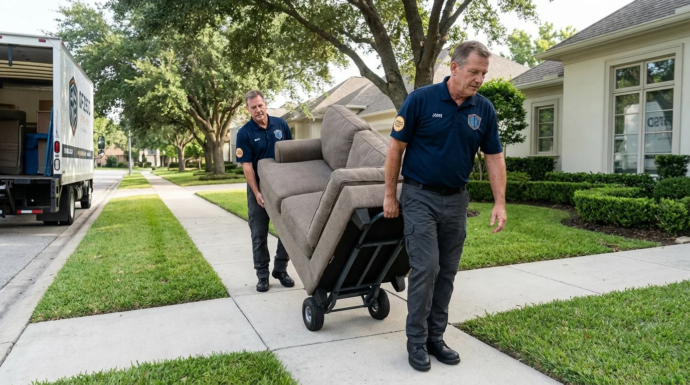 Local residential moving crew loading furniture in New Ellenton, SC