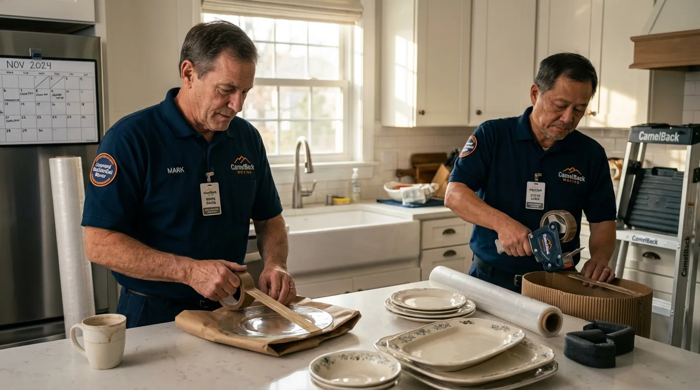 Professional crew packing kitchen dishware in New Ellenton, SC